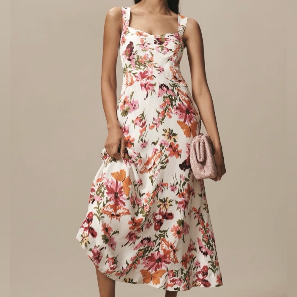 HP! Anthropologie Floral Midi Dress in Pink, Orange and Ivory. 2X. Brand new!